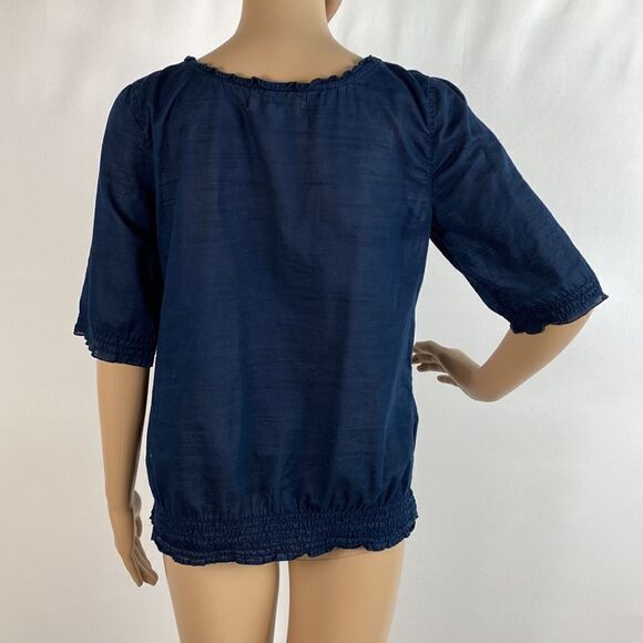 Hollister navy blue peasant embroidered short sleeve top size M - Picture 3 of 7